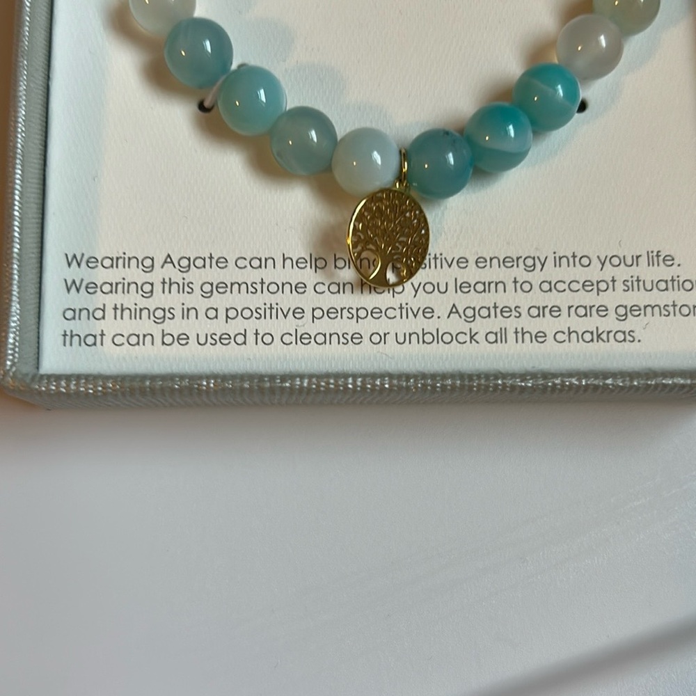 Blue and Gold Beaded Bracelet with Elegant Charm - Picture 2 of 5
